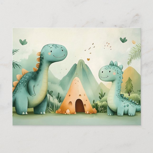 Cute Dinosaur Friends in a Prehistorisk Paradise Vykort (Framsida)