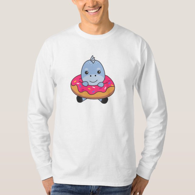 Cute Dinosaur-funktionella djur på Donut-Rosa T Shirt (Framsida)
