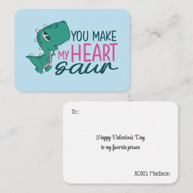 Cute Dinosaur Funny Kids Classroom Valentines day Anteckningskort (Fram/baksida)