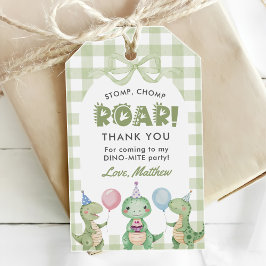 Cute Dinosaur Gingham 1st Birthday Party Presentetikett