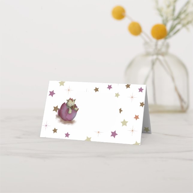 Cute Dinosaur Girl Baby Shower Placeringskort (Framsida)