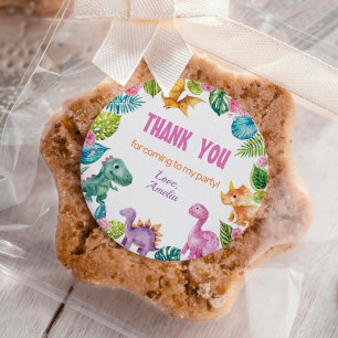 Cute Dinosaur Girl Birthday Classic Round Sticker Runt Klistermärke