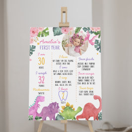 Cute Dinosaur Girl First Birthday Milestone Sign Poster