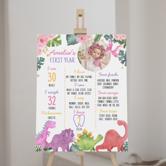 Cute Dinosaur Girl First Birthday Milestone Sign Poster (Skapare uppladdad)