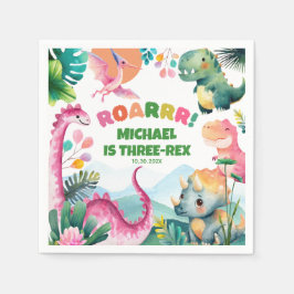 Cute Dinosaur Gräver förhistoriska barn 3:e födels Pappersservett