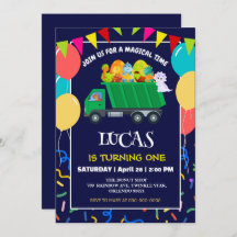 Cute Dinosaur Grönt sopor lastbil födelselpojke