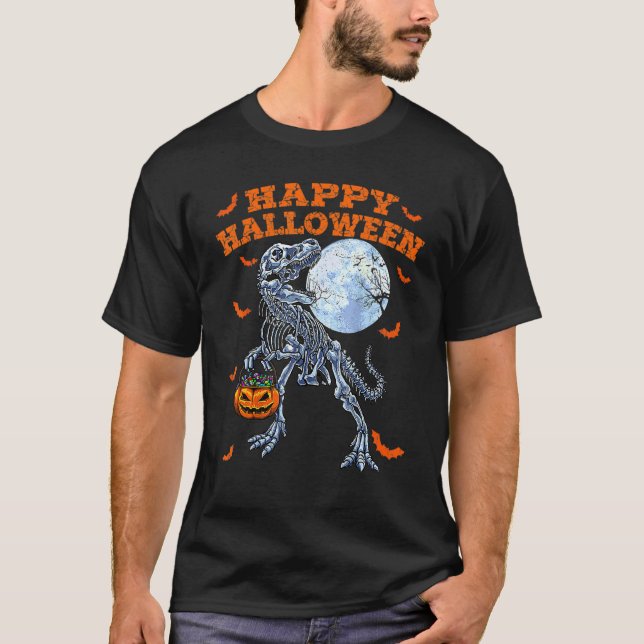 Cute Dinosaur Halloween Costume with Retro Pumpkin T Shirt (Framsida)