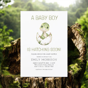 Cute Dinosaur Hatching Soon Pojke Shower Inbjudningar