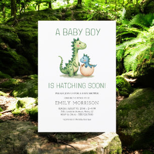 Cute Dinosaur Hatching Soon Pojke Shower Inbjudningar
