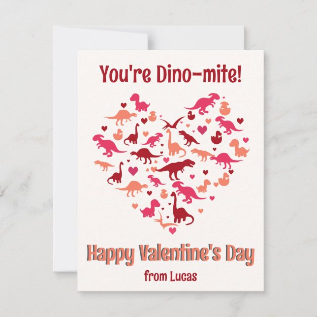Cute Dinosaur Heart Kids Class Valentine Day Julkort (Framsida)