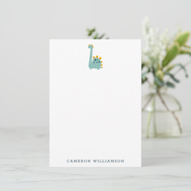 Cute Dinosaur i Blue Personlig Stationery Tack Kort (Stående Fram)