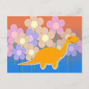 Cute Dinosaur i Flower Fält vycard Vykort