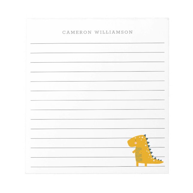 Cute Dinosaur i Gult Personlig Stationery Anteckningsblock (Framsida)