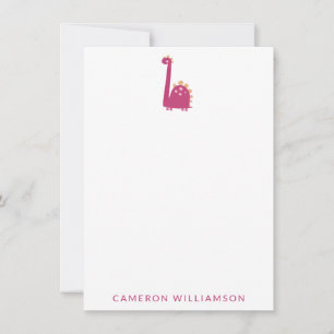 Cute Dinosaur i Rosa Personlig Stationery Tack Kort