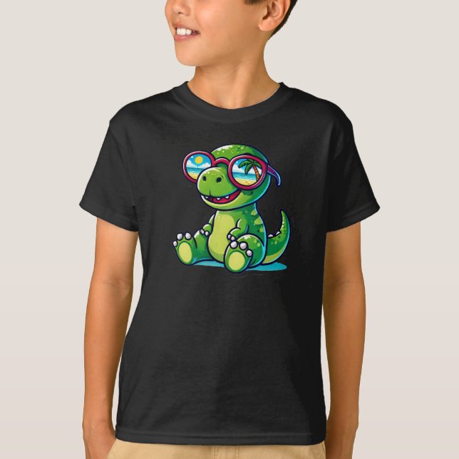 Cute Dinosaur in sunglass Barn Child's T Shirt (Framsida)