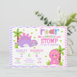 Cute Dinosaur Joint Birthday  Inbjudningar