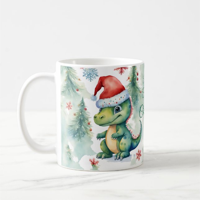 Cute Dinosaur-jul Kaffemugg (Vänster)