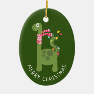 Cute Dinosaur-julfoto Julgransprydnad Keramik