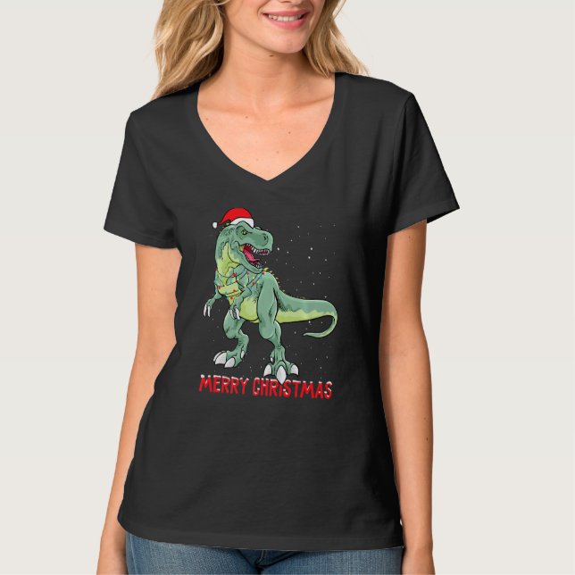 Cute Dinosaur Julgran Ljus T Shirt (Framsida)