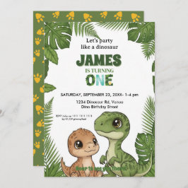Cute Dinosaur Jungle First Birthday Invitation Inbjudningar