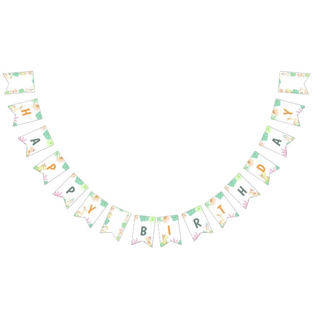 Cute Dinosaur Jungle Grattis på födelsedagen Party Vimplar (Alla)