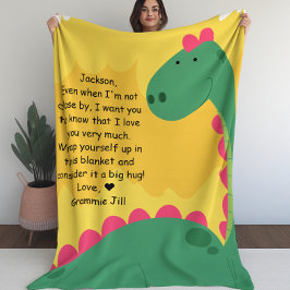 Cute Dinosaur Kids Blanket med Anpassningsbar-medd Fleecefilt