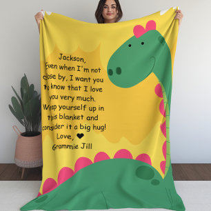 Cute Dinosaur Kids Blanket med Anpassningsbar-medd Fleecefilt