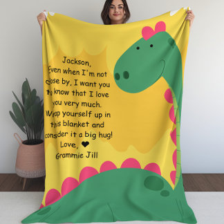 Cute Dinosaur Kids Blanket med Anpassningsbar-medd Fleecefilt