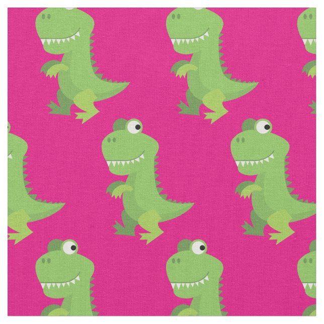 Cute Dinosaur Kids T-Rex Dino Tecknad Rosa Girls Tyg (Närbild)