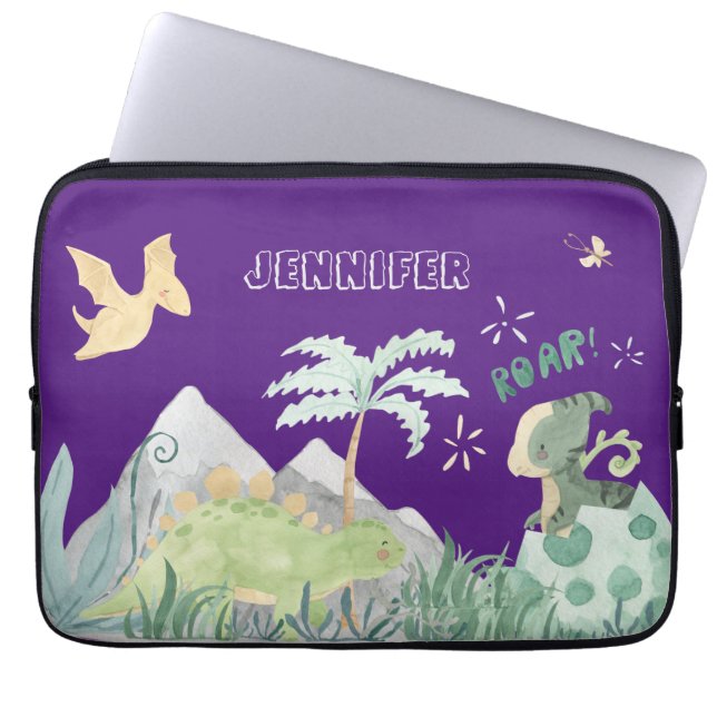 Cute Dinosaur Lila School Laptop Fodral (Framsidan)