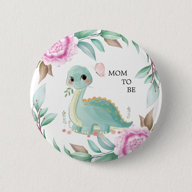 Cute Dinosaur Mamma för att vara babysknappen Knapp (Framsida)