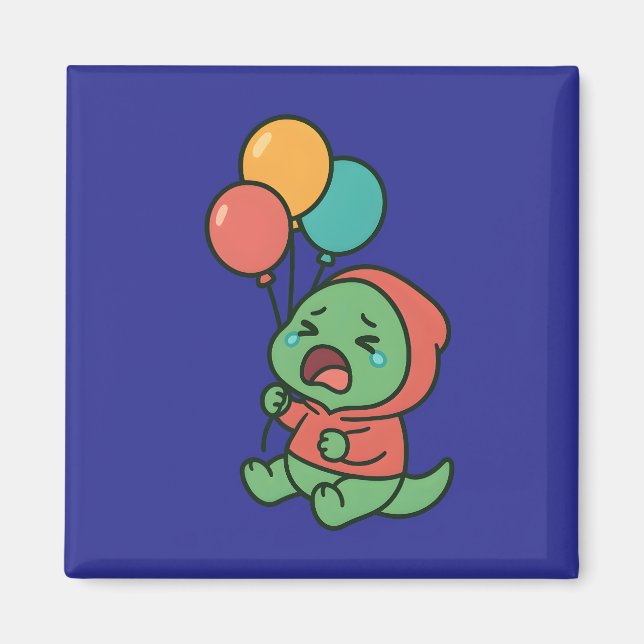 Cute Dinosaur med Ballon - Roligt Decor Magnet (Framsidan)