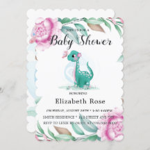 Cute Dinosaur med Rosa Peony Flicka Shower