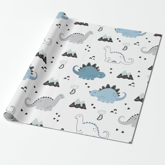 Cute Dinosaur Modern minimalist Dino Mönster Presentpapper (Utrullad)