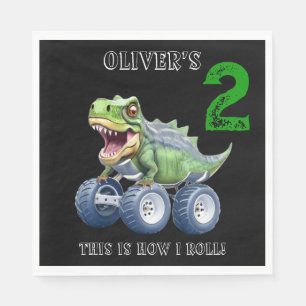 Cute Dinosaur monster lastbil personlig födelsedag Pappersservett