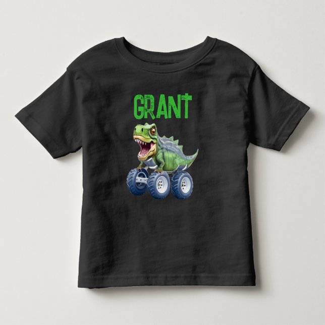 Cute Dinosaur monster lastbil personlig födelsedag T Shirt (Framsida)