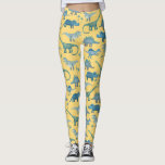 Cute Dinosaur Mönster på Gult Leggings<br><div class="desc">Många blå dinosaurier,  Tyrannosaurus rex,  Spinosaurus,  Stegosaurus,  Diplodocus och Triceratops på gultens bakgrund.</div>