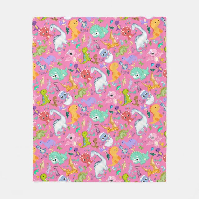 Cute Dinosaur Mönster på Rosa | Fleecefilt (Framsidan)