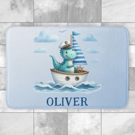 Cute Dinosaur Nautical Kapten Personlig Blue Badrumsmatta