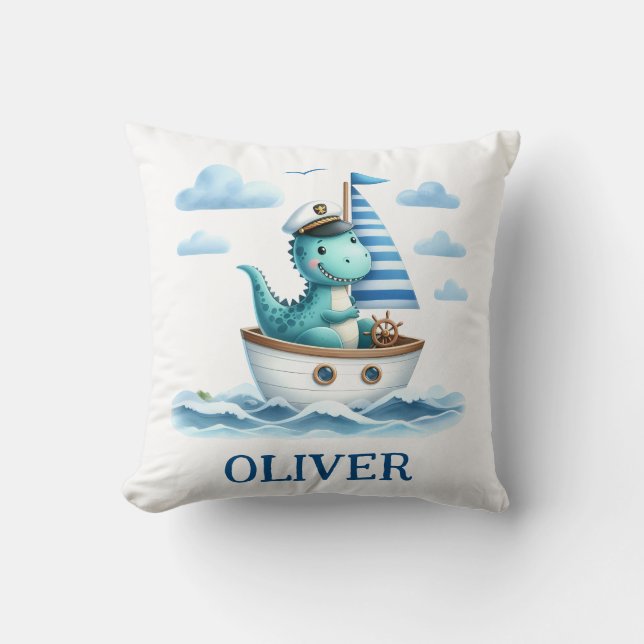 Cute Dinosaur Nautical Kapten Personlig Kudde (Framsida)