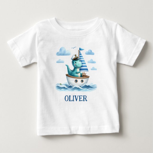 Cute Dinosaur Nautical Kapten Personlig T Shirt (Framsida)