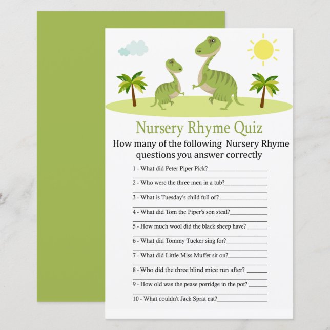 Cute Dinosaur Nursery Rhyme Quiz babyduschspel (Fram/baksida)