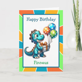 Cute Dinosaur och Coloring Page Birthday Kort