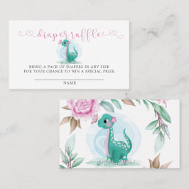 Cute Dinosaur och Rosa Peony Diaper Raffle Busines Visitkort