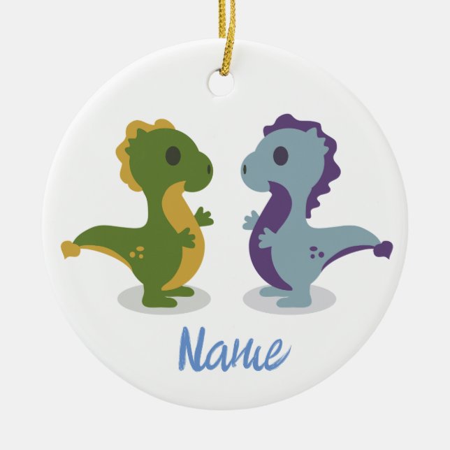 Cute Dinosaur Pair Thunder_Cove Julgransprydnad Keramik (Framsidan)