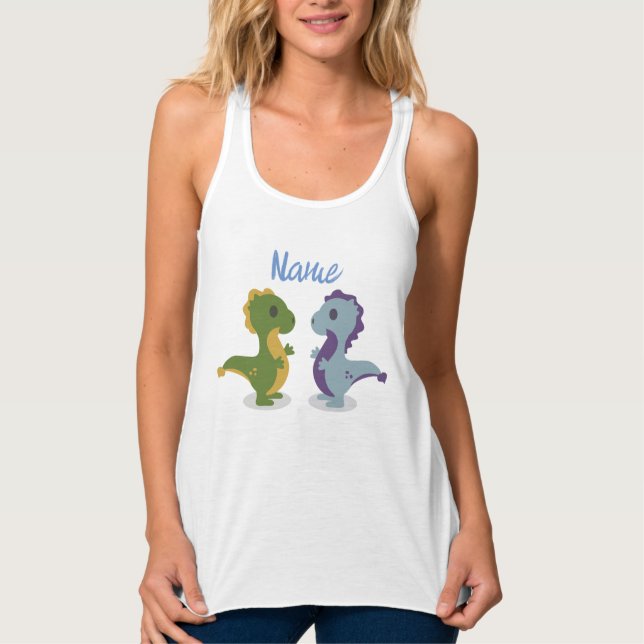 Cute Dinosaur Pair Thunder_Cove Linne Med Racerback (Framsida)