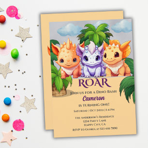 Cute Dinosaur Party a Dino Bash 1:a födelsedag Inbjudningar