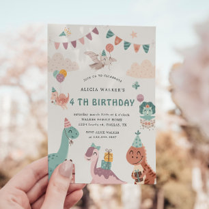 Cute Dinosaur Party Animals Barns födelsedag Inbjudningar