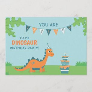 Cute Dinosaur Party Birthday tårta, tecknad Inbjudningar
