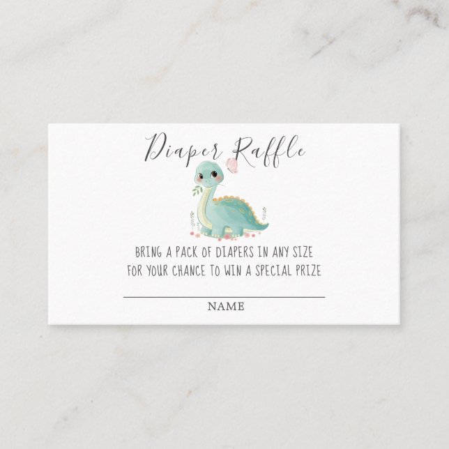 Cute Dinosaur Peony Diaper Raffle Baby Shower Buss Visitkort (Framsida)